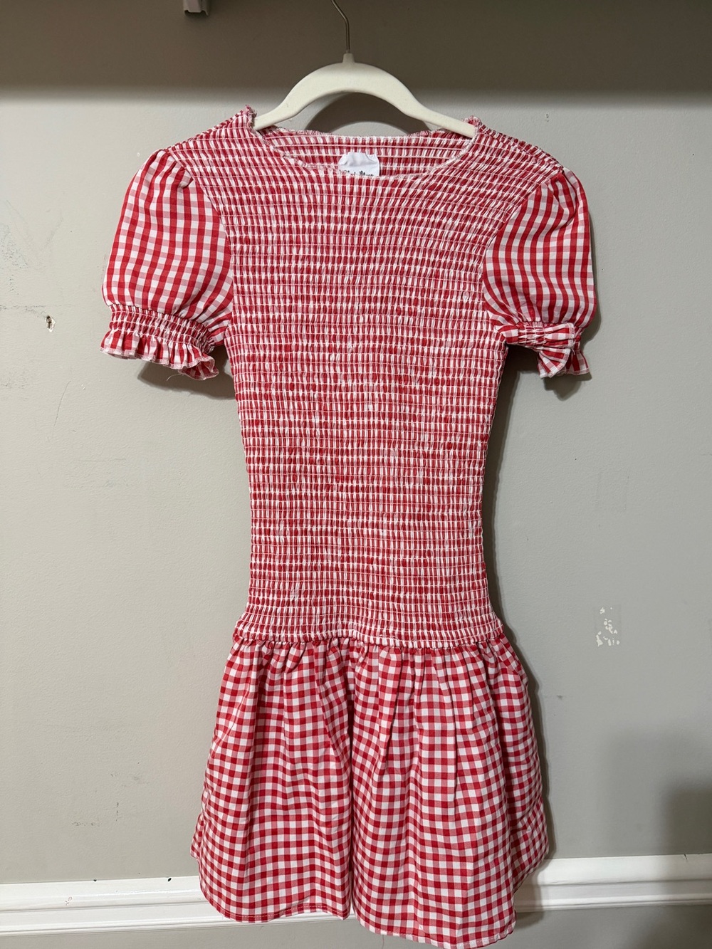 Shop Fancy Boutique Red & White Gingham Smocked Mini Dress